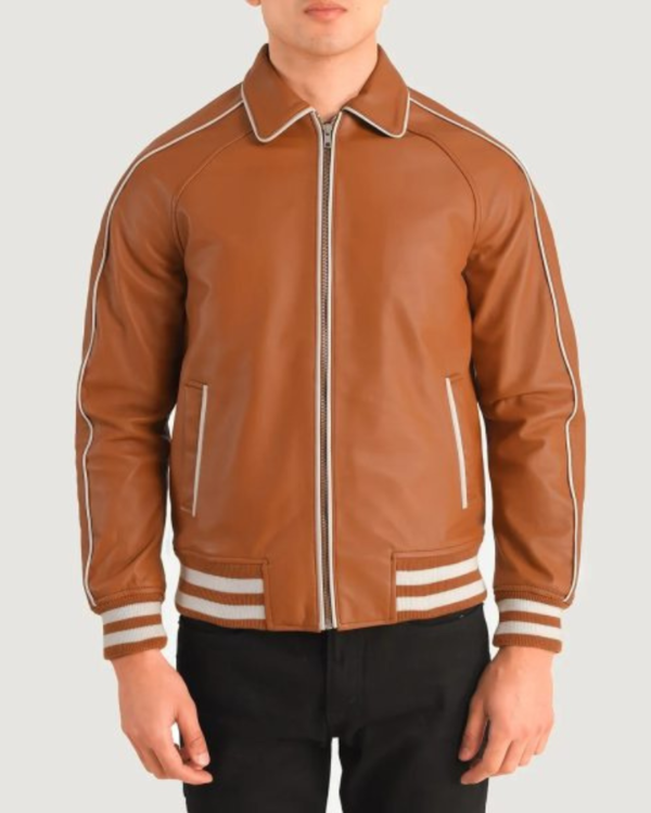 Men’s Cooper Tan Brown Leather Varsity Jacket