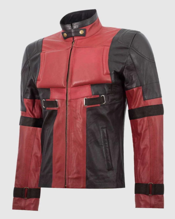 Men’s Red And Black Leather Biker Jacket