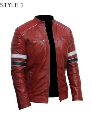 Mens Cafe Racer Striped Black Retro Biker Jacket