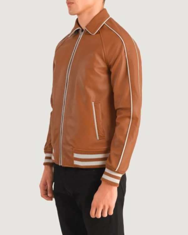 Men’s Cooper Tan Brown Leather Varsity Jacket