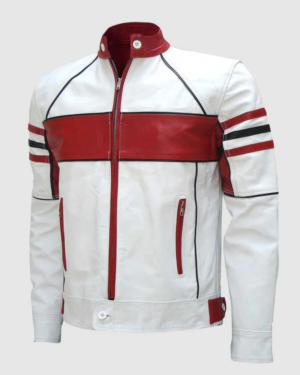 Red And White Leather Bomber Jacket