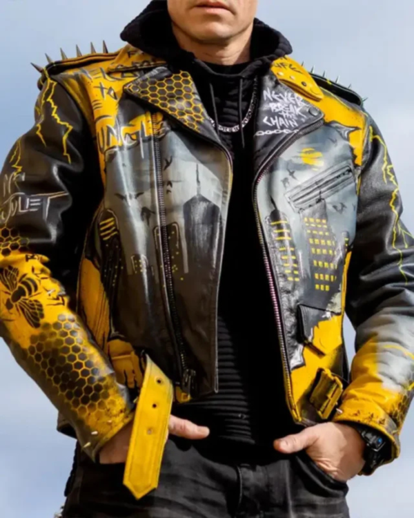 Simpsons Black And White Leather Jacket