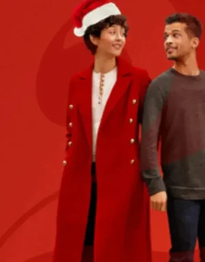 The 5-year Christmas Party Katie Findlay Red Wool Trench Coat