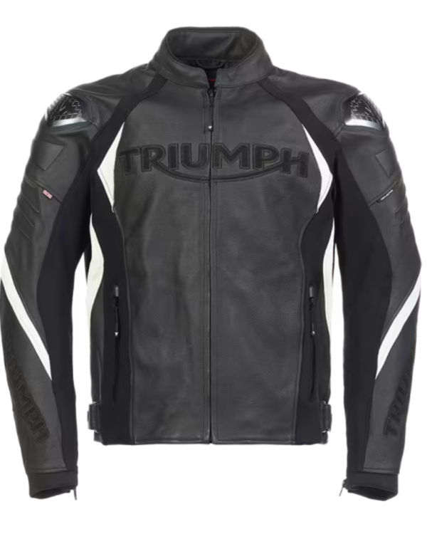 Ride in style with the Triumph Triple Black Leather Motorcycle Jacket – sleek, durable, and built for ultimate road adventures!