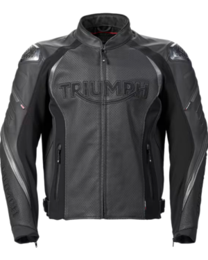 Triumph Triple Perforated Black Leather Motorcycle Jacket