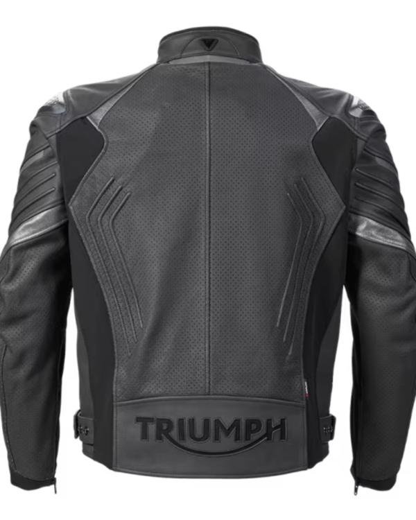 Triumph Triple Perforated Black Leather Motorcycle Jacket