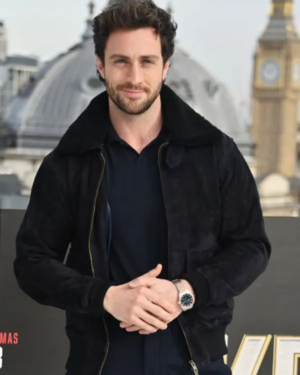 Sergei Kravinoff Kraven: The Hunter Movie Premiere Aaron Taylor-johnson Black Suede Leather Bomber Jacket