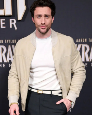 Sergei Kravinoff Kraven: The Hunter Movie Premiere 2024 Aaron Taylor-johnson Beige Suede Leather Bomber Jacket