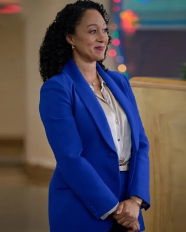 Angela Scouting For Christmas 2024 Tamera Mowry-housley Blue Wool Blazer