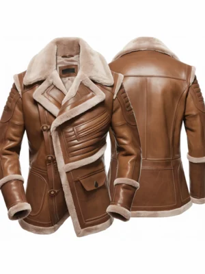 Mens Winter Brown Shearling Leather Aviator Jacket