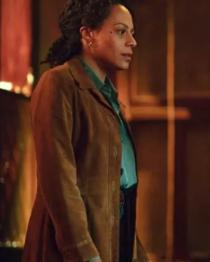 Kat Donovan Missing You 2025 Rosalind Eleazar Brown Leather Coat