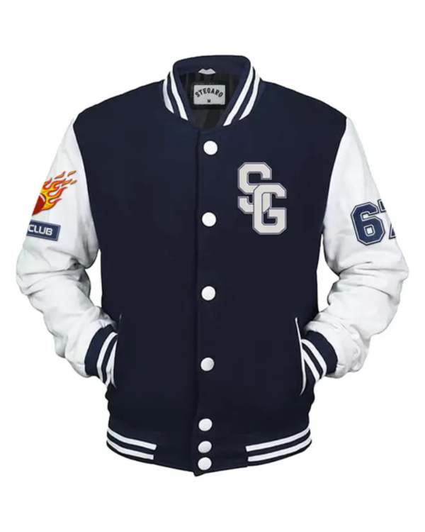 Stegaro SG Club Navy Blue And White Letterman Varsity Jacket