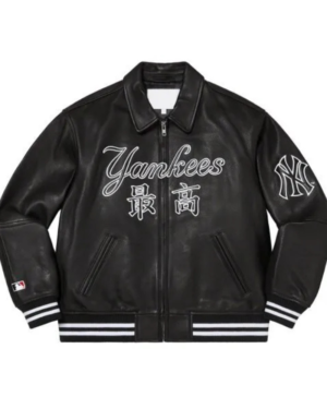 Supreme NY Yankees Varsity Black Leather Jacket