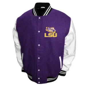 LSU Tigers Graduate Full-Snap Purple Varsity Wool/Leather Jacket