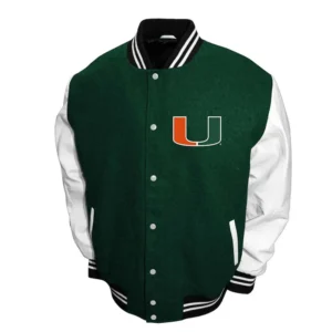 Miami Hurricanes Graduate Full-Snap Green Varsity Wool/Leather Jacket