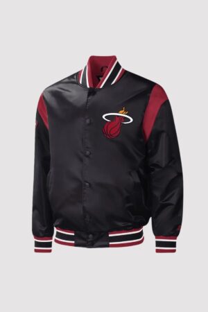 Miami Heat Force Play Black Satin Varsity Jacket